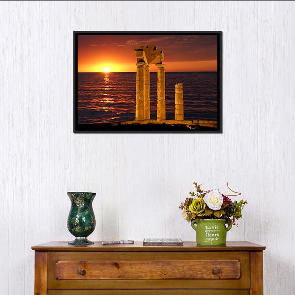 Apollo Temple In Greece Canvas Wall Art-1 Piece-Floating Frame-36" x 24"-Tiaracle