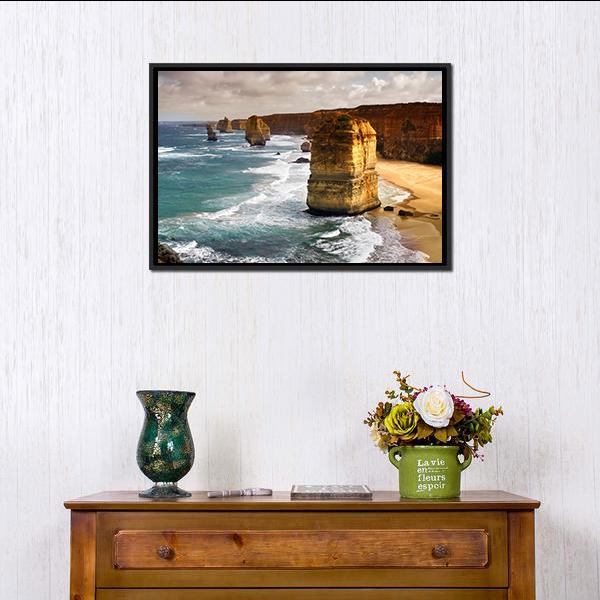 Apostles In Australia Canvas Wall Art-1 Piece-Floating Frame-24" x 16"-Tiaracle