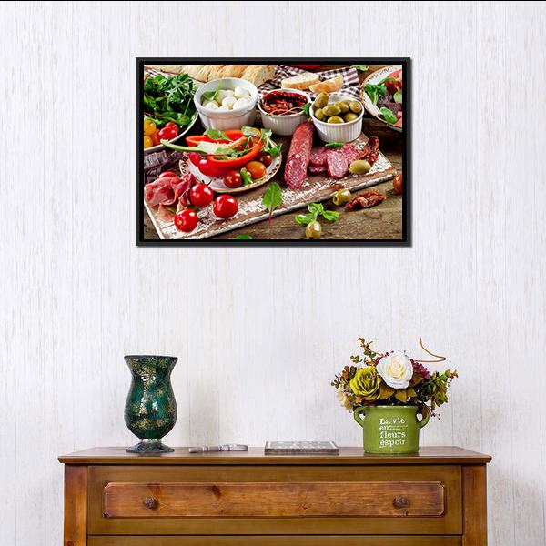 Appetizers On Cutting Board Panoramic Canvas Wall Art-1 Piece-36" x 12"-Tiaracle