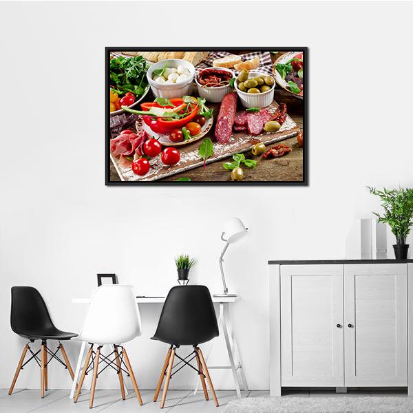 Appetizers On Cutting Board Panoramic Canvas Wall Art-1 Piece-36" x 12"-Tiaracle