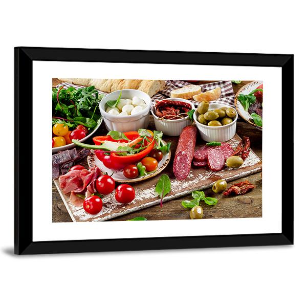 Appetizers On Cutting Board Panoramic Canvas Wall Art-1 Piece-36" x 12"-Tiaracle