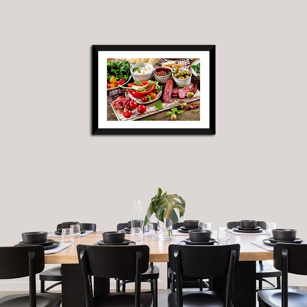 Appetizers On Cutting Board Panoramic Canvas Wall Art-1 Piece-36" x 12"-Tiaracle