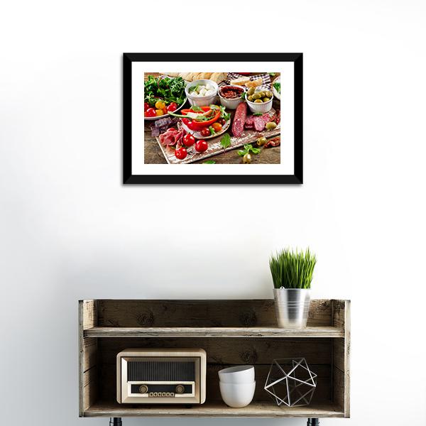 Appetizers On Cutting Board Panoramic Canvas Wall Art-1 Piece-36" x 12"-Tiaracle