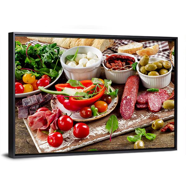 Appetizers On Cutting Board Panoramic Canvas Wall Art-1 Piece-36" x 12"-Tiaracle