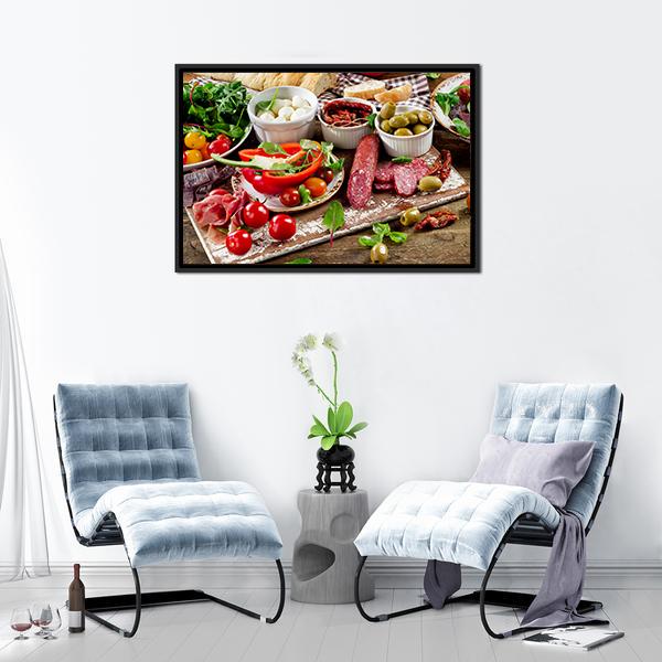 Appetizers On Cutting Board Panoramic Canvas Wall Art-1 Piece-36" x 12"-Tiaracle