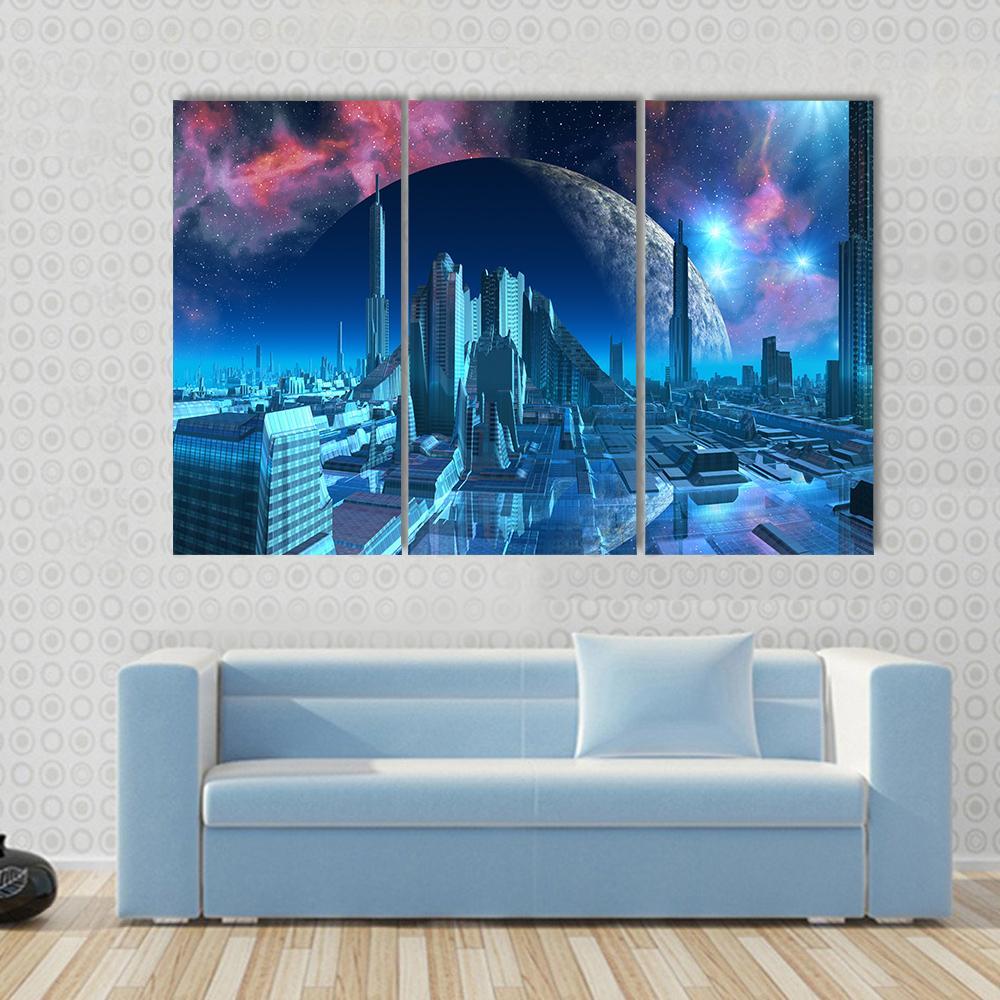 Aquarius City Marina Canvas Wall Art-3 Horizontal-Gallery Wrap-37" x 24"-Tiaracle