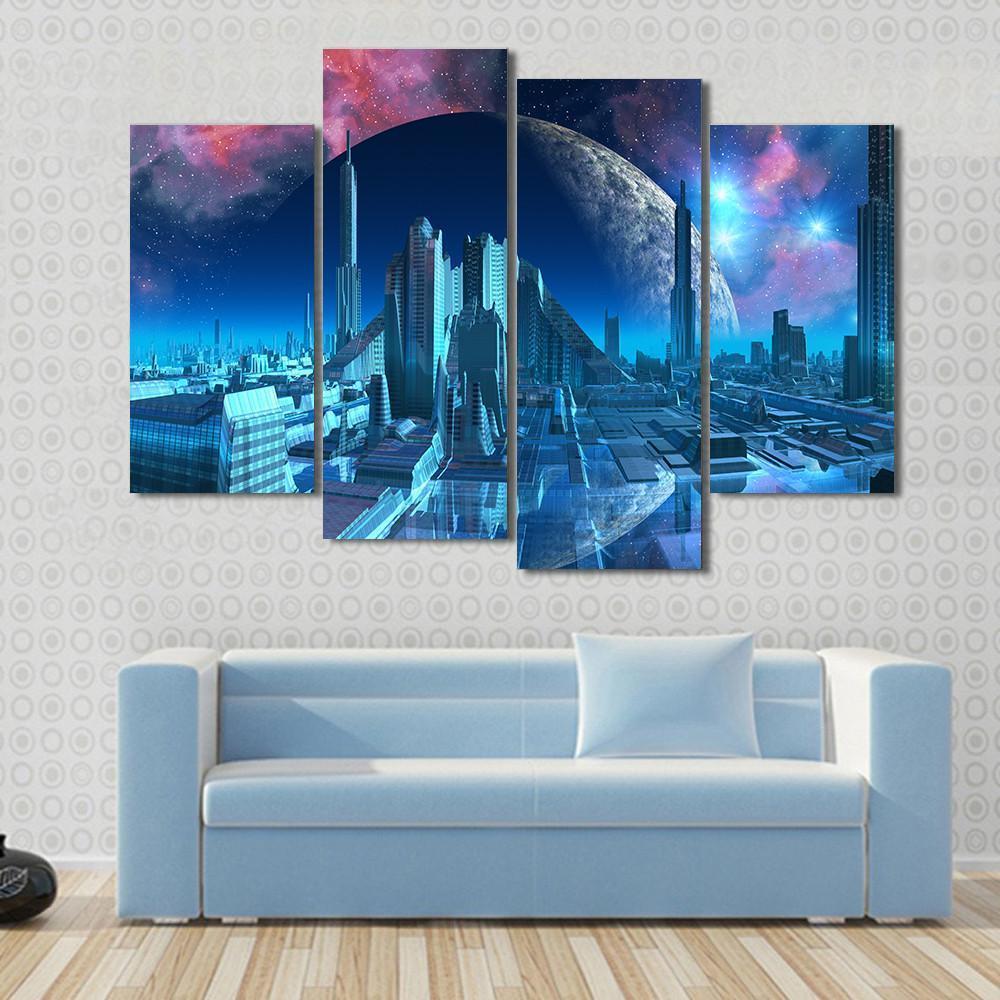 Aquarius City Marina Canvas Wall Art-4 Pop-Gallery Wrap-50" x 32"-Tiaracle
