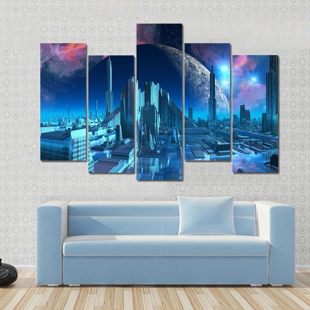 Aquarius City Marina Canvas Wall Art-5 Pop-Gallery Wrap-47" x 32"-Tiaracle