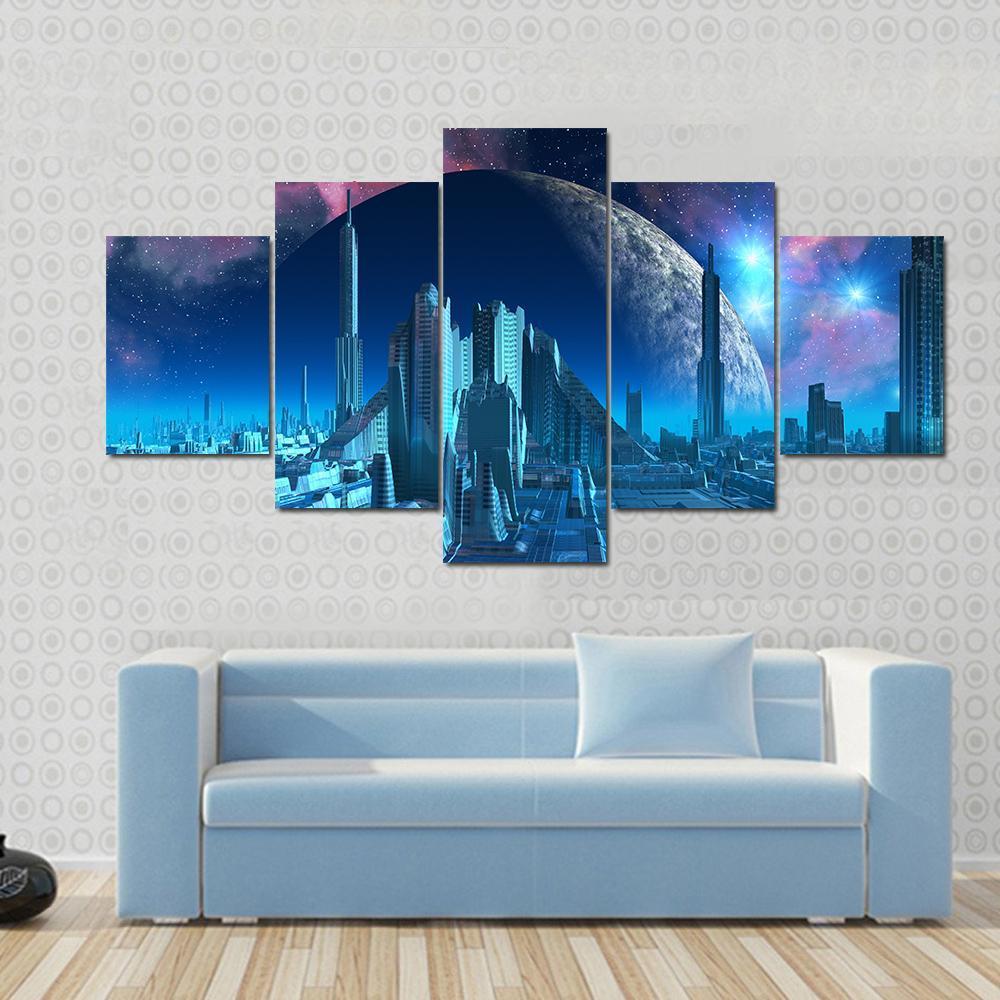 Aquarius City Marina Canvas Wall Art-5 Star-Gallery Wrap-62" x 32"-Tiaracle