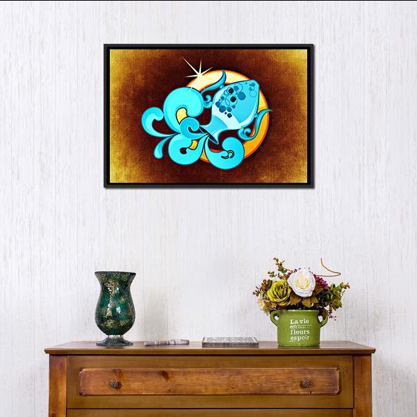 Aquarius Horoscope Canvas Wall Art-1 Piece-Floating Frame-24" x 16"-Tiaracle