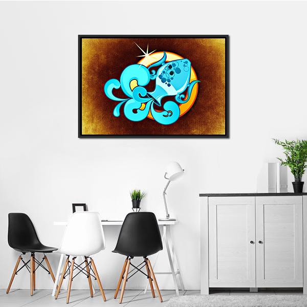 Aquarius Horoscope Canvas Wall Art-1 Piece-Floating Frame-24" x 16"-Tiaracle