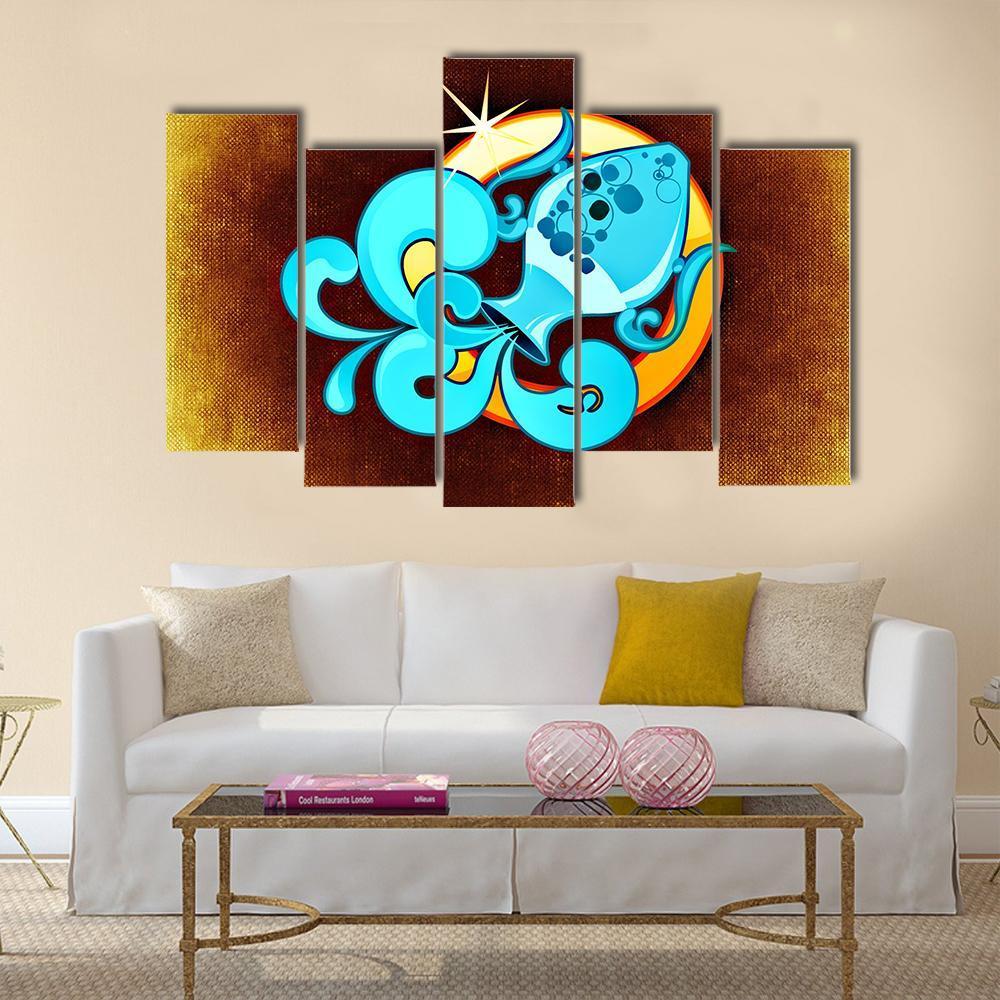 Aquarius Horoscope Canvas Wall Art-5 Pop-Gallery Wrap-32" x 21"-Tiaracle