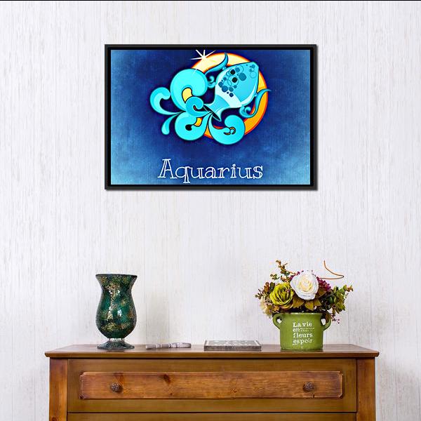 Aquarius Zodiac Sign Canvas Wall Art-1 Piece-Floating Frame-24" x 16"-Tiaracle