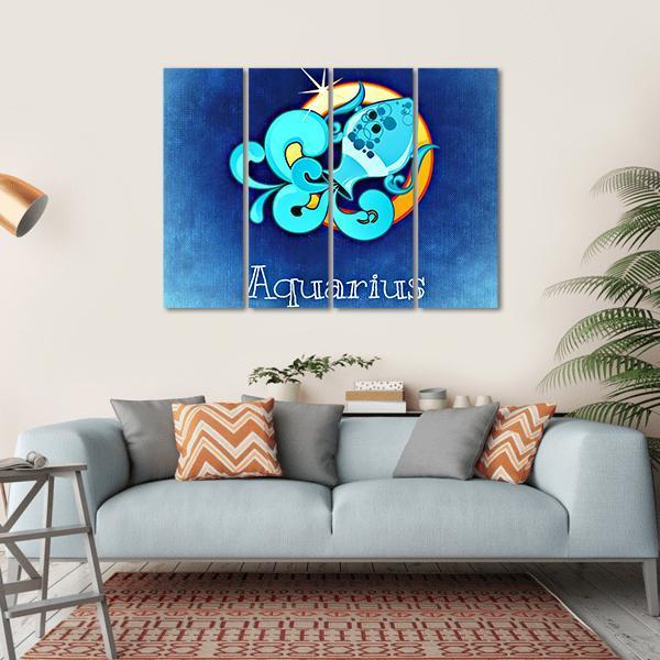 Aquarius Zodiac Sign Canvas Wall Art-4 Horizontal-Gallery Wrap-34" x 24"-Tiaracle