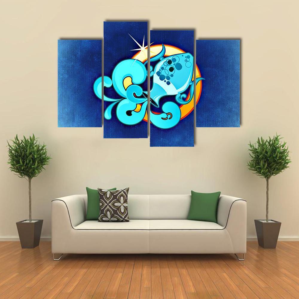 Aquarius Zodiac Sign Canvas Wall Art-4 Pop-Gallery Wrap-34" x 20"-Tiaracle