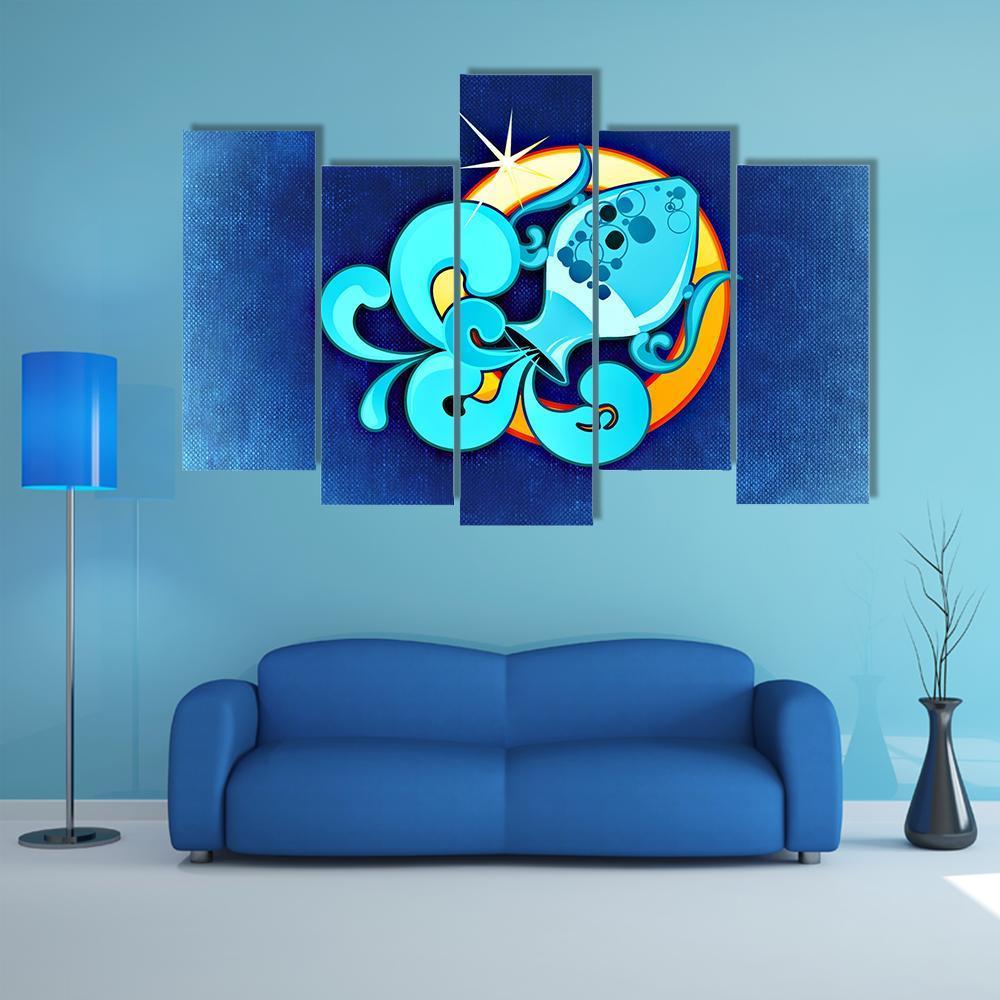 Aquarius Zodiac Sign Canvas Wall Art-5 Pop-Gallery Wrap-32" x 21"-Tiaracle