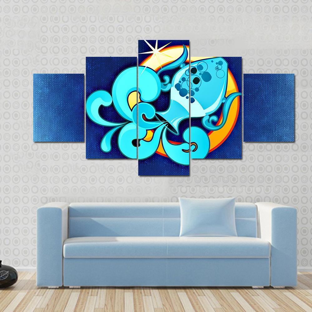 Aquarius Zodiac Sign Canvas Wall Art-5 Star-Gallery Wrap-42" x 21"-Tiaracle