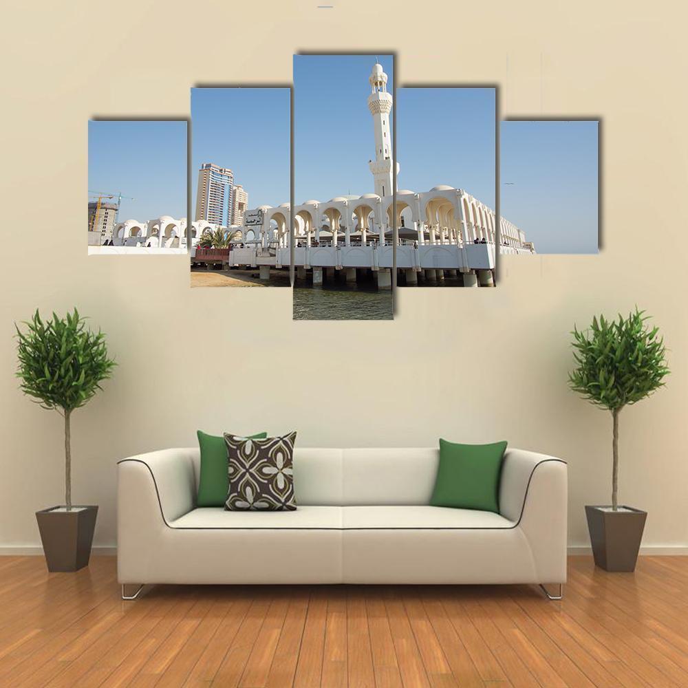 Ar Rahmah Mosque Jeddah Canvas Wall Art-5 Star-Gallery Wrap-62&quot; x 32&quot;-Tiaracle