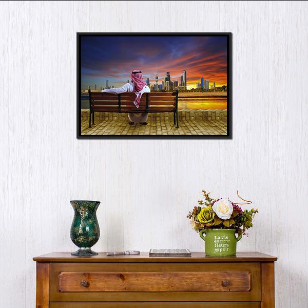 Man Looking At Cityscape Panoramic Canvas Wall Art-1 Piece-36" x 12"-Tiaracle