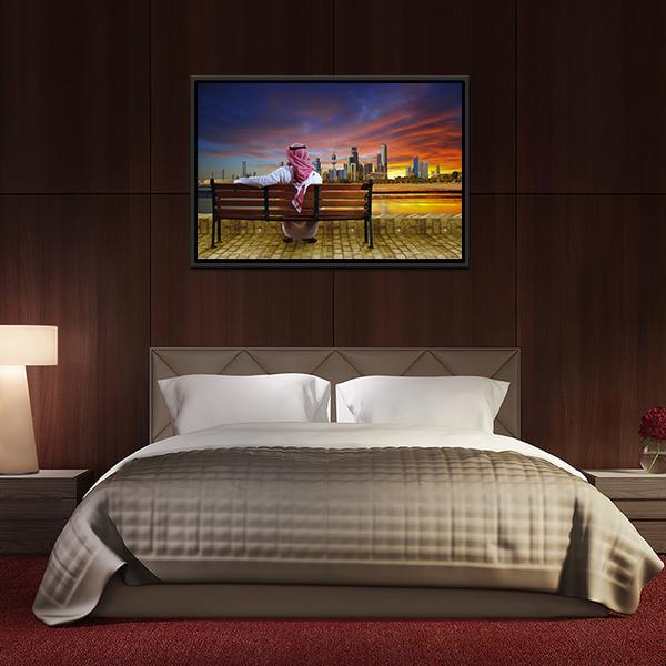 Man Looking At Cityscape Panoramic Canvas Wall Art-1 Piece-36" x 12"-Tiaracle