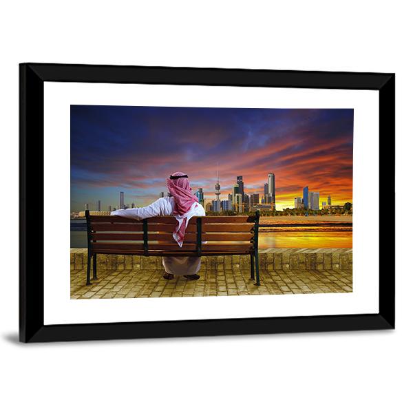 Man Looking At Cityscape Panoramic Canvas Wall Art-1 Piece-36" x 12"-Tiaracle