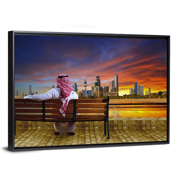 Man Looking At Cityscape Panoramic Canvas Wall Art-1 Piece-36" x 12"-Tiaracle