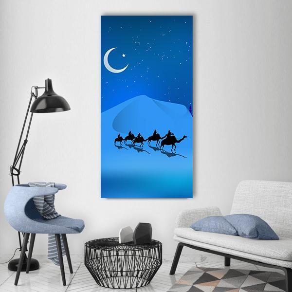 Camels In Dessert Illustration Vertical Canvas Wall Art-1 Vertical-Gallery Wrap-12" x 24"-Tiaracle