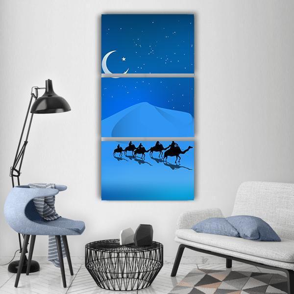 Camels In Dessert Illustration Vertical Canvas Wall Art-1 Vertical-Gallery Wrap-12" x 24"-Tiaracle