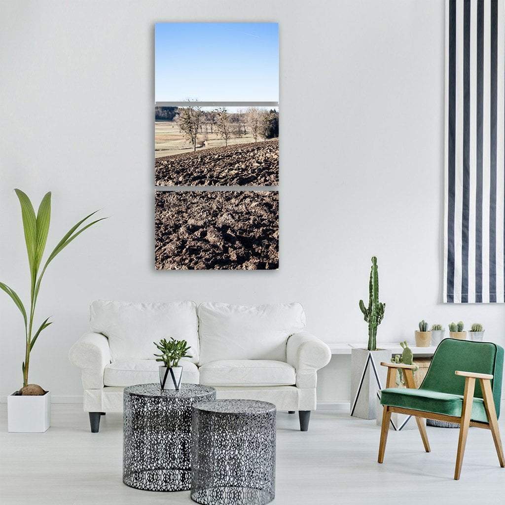 Arable Plowed Earth Vertical Canvas Wall Art-3 Vertical-Gallery Wrap-12" x 25"-Tiaracle