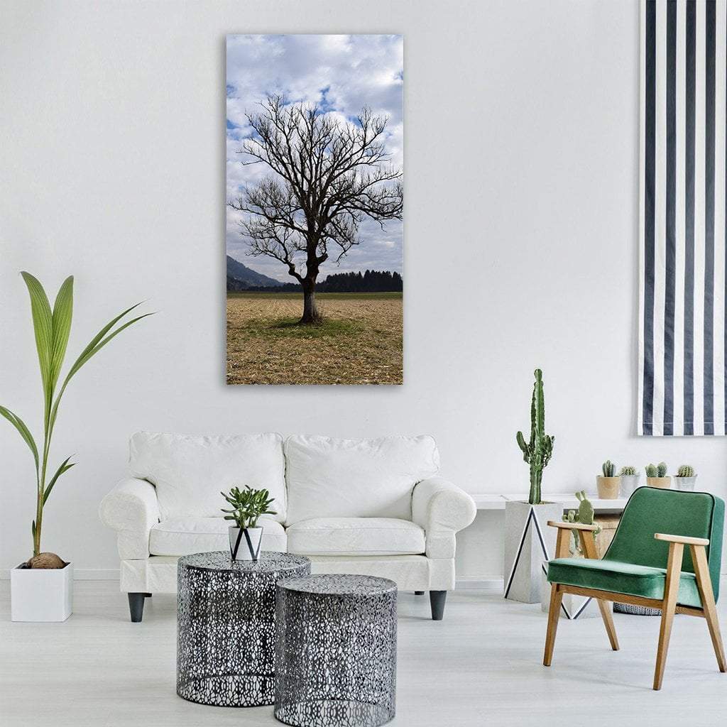 Arable Tree In Autumn Clouds Vertical Canvas Wall Art-1 Vertical-Gallery Wrap-12" x 24"-Tiaracle