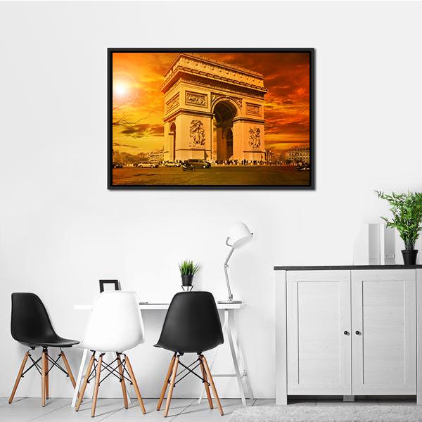 Arc De Triomphe Paris Canvas Wall Art-1 Piece-Floating Frame-24&quot; x 16&quot;-Tiaracle