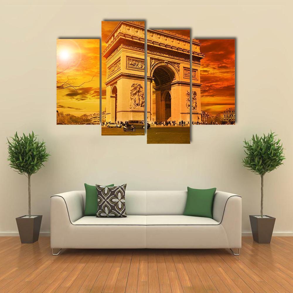 Arc De Triomphe Paris Canvas Wall Art-4 Pop-Gallery Wrap-50&quot; x 32&quot;-Tiaracle