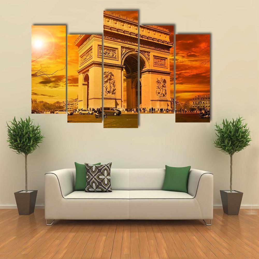 Arc De Triomphe Paris Canvas Wall Art-1 Piece-Gallery Wrap-48" x 32"-Tiaracle