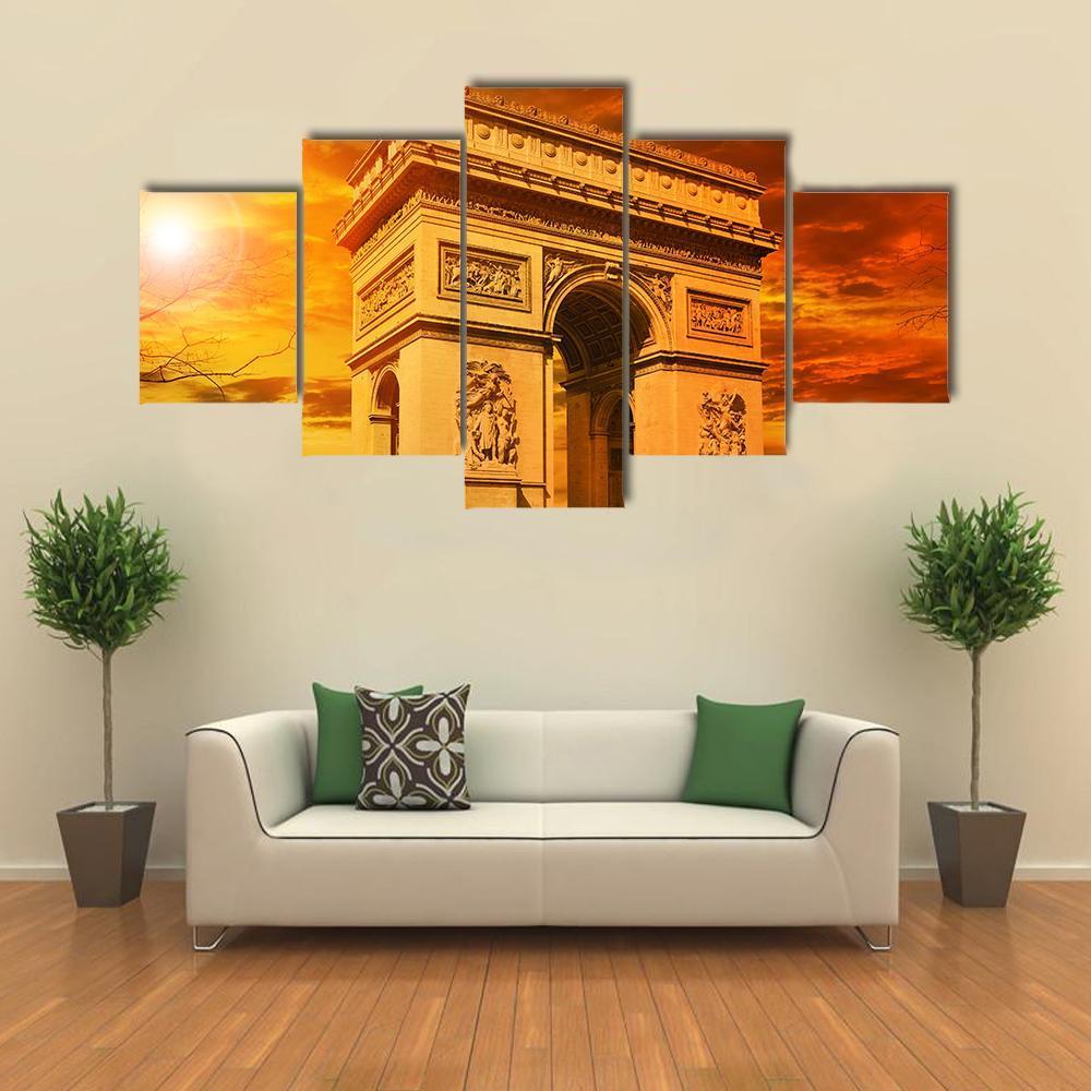 Arc De Triomphe Paris Canvas Wall Art-5 Star-Gallery Wrap-62&quot; x 32&quot;-Tiaracle