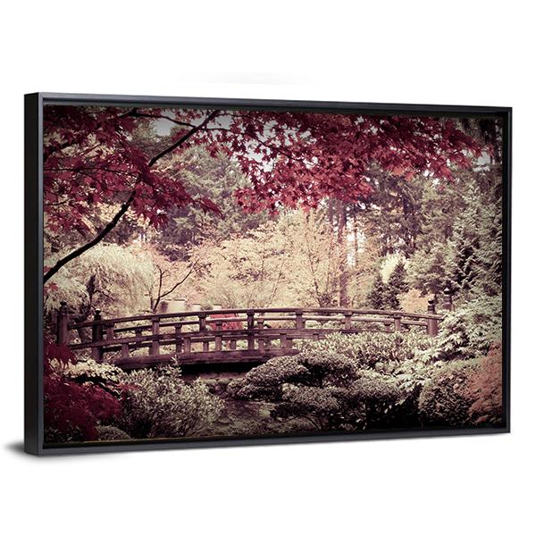Arched Bridge In Japanese Garden Canvas Wall Art-3 Horizontal-Gallery Wrap-25" x 16"-Tiaracle