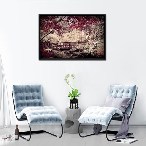 Arched Bridge In Japanese Garden Canvas Wall Art-3 Horizontal-Gallery Wrap-25" x 16"-Tiaracle