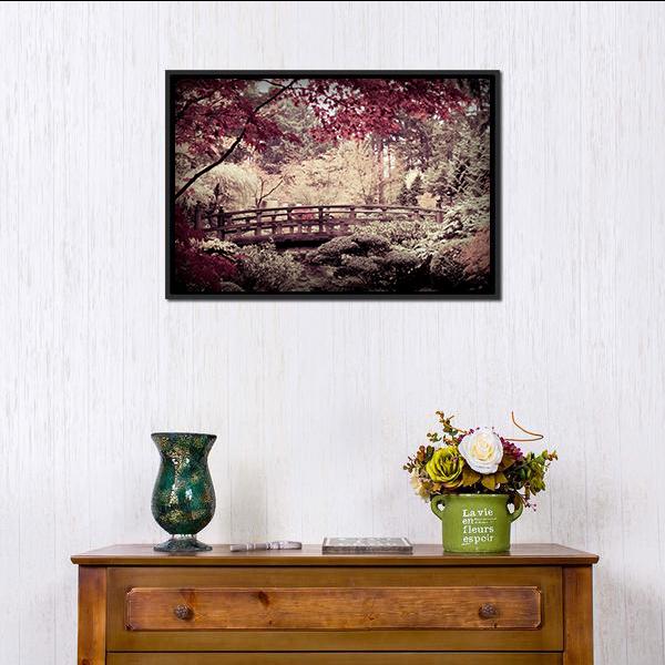 Arched Bridge In Japanese Garden Canvas Wall Art-3 Horizontal-Gallery Wrap-25" x 16"-Tiaracle