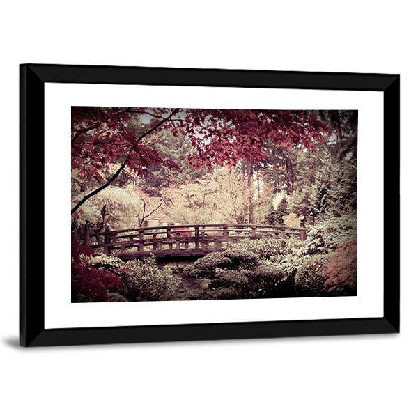Arched Bridge In Japanese Garden Canvas Wall Art-3 Horizontal-Gallery Wrap-25" x 16"-Tiaracle
