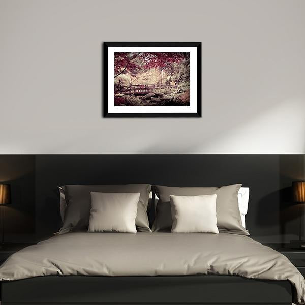Arched Bridge In Japanese Garden Canvas Wall Art-3 Horizontal-Gallery Wrap-25" x 16"-Tiaracle