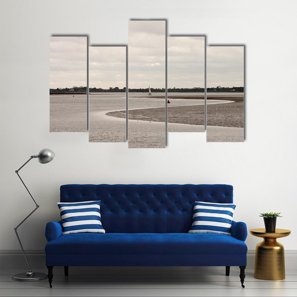 River With It&#39;s Mudflat Canvas Wall Art-5 Pop-Gallery Wrap-47&quot; x 32&quot;-Tiaracle