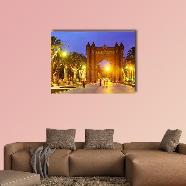 Arco de Triunfo In Evening Spain Canvas Wall Art-4 Horizontal-Gallery Wrap-34" x 24"-Tiaracle
