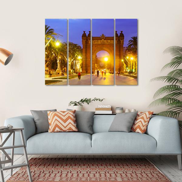 Arco de Triunfo In Evening Spain Canvas Wall Art-4 Horizontal-Gallery Wrap-34" x 24"-Tiaracle