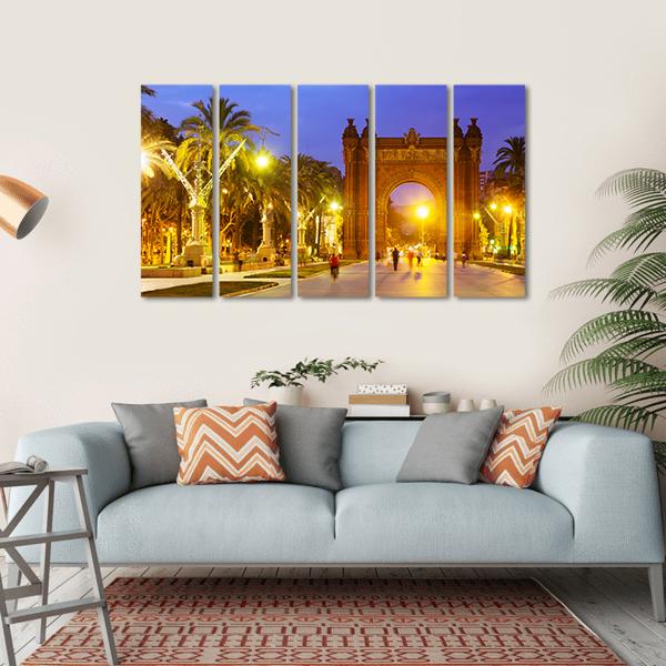 Arco de Triunfo In Evening Spain Canvas Wall Art-5 Horizontal-Gallery Wrap-22" x 12"-Tiaracle