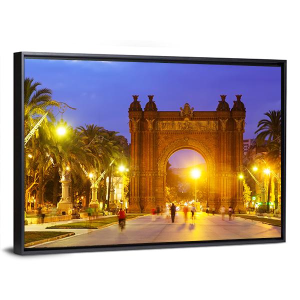 Arco de Triunfo In Evening Spain Canvas Wall Art-5 Horizontal-Gallery Wrap-22" x 12"-Tiaracle