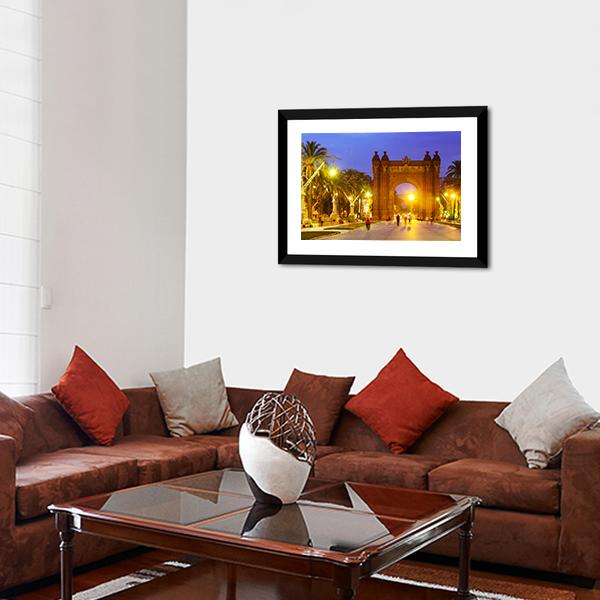 Arco de Triunfo In Evening Spain Canvas Wall Art-5 Horizontal-Gallery Wrap-22" x 12"-Tiaracle
