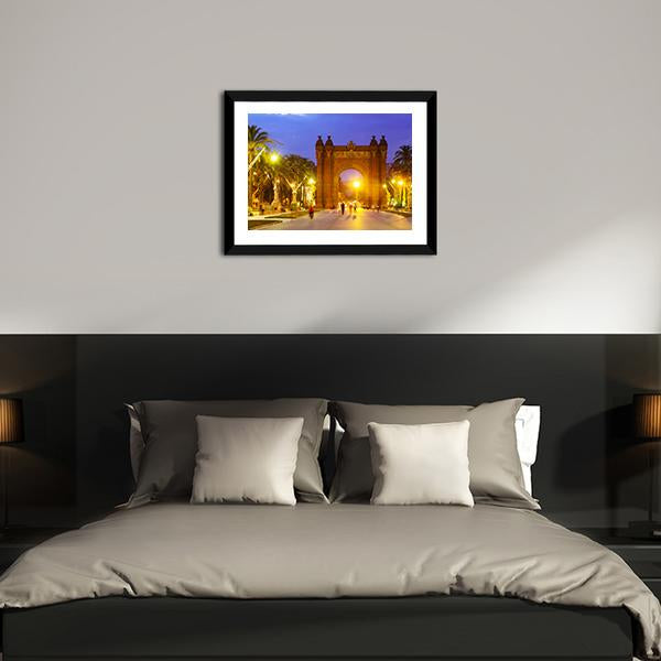 Arco de Triunfo In Evening Spain Canvas Wall Art-5 Horizontal-Gallery Wrap-22" x 12"-Tiaracle
