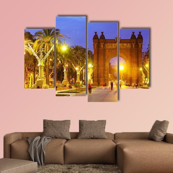 Arco de Triunfo In Evening Spain Canvas Wall Art-4 Pop-Gallery Wrap-50" x 32"-Tiaracle