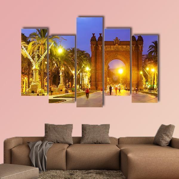 Arco de Triunfo In Evening Spain Canvas Wall Art-5 Pop-Gallery Wrap-47" x 32"-Tiaracle