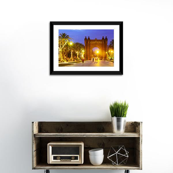Arco de Triunfo In Evening Spain Canvas Wall Art-1 Piece-Framed Print-20" x 16"-Tiaracle