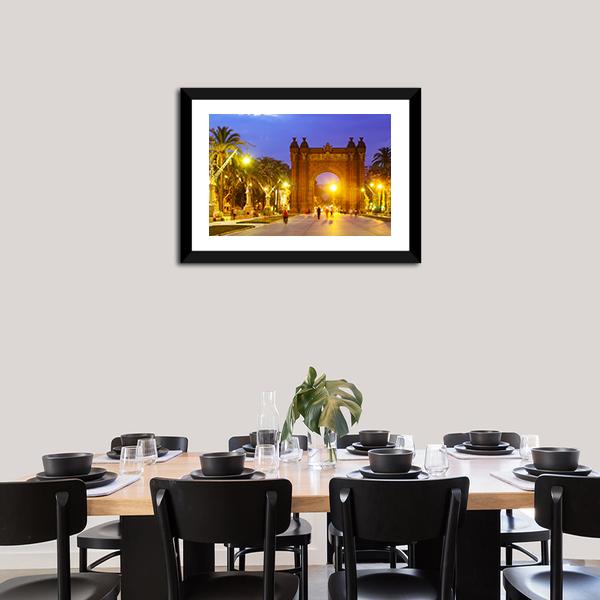 Arco de Triunfo In Evening Spain Canvas Wall Art-3 Horizontal-Gallery Wrap-25" x 16"-Tiaracle